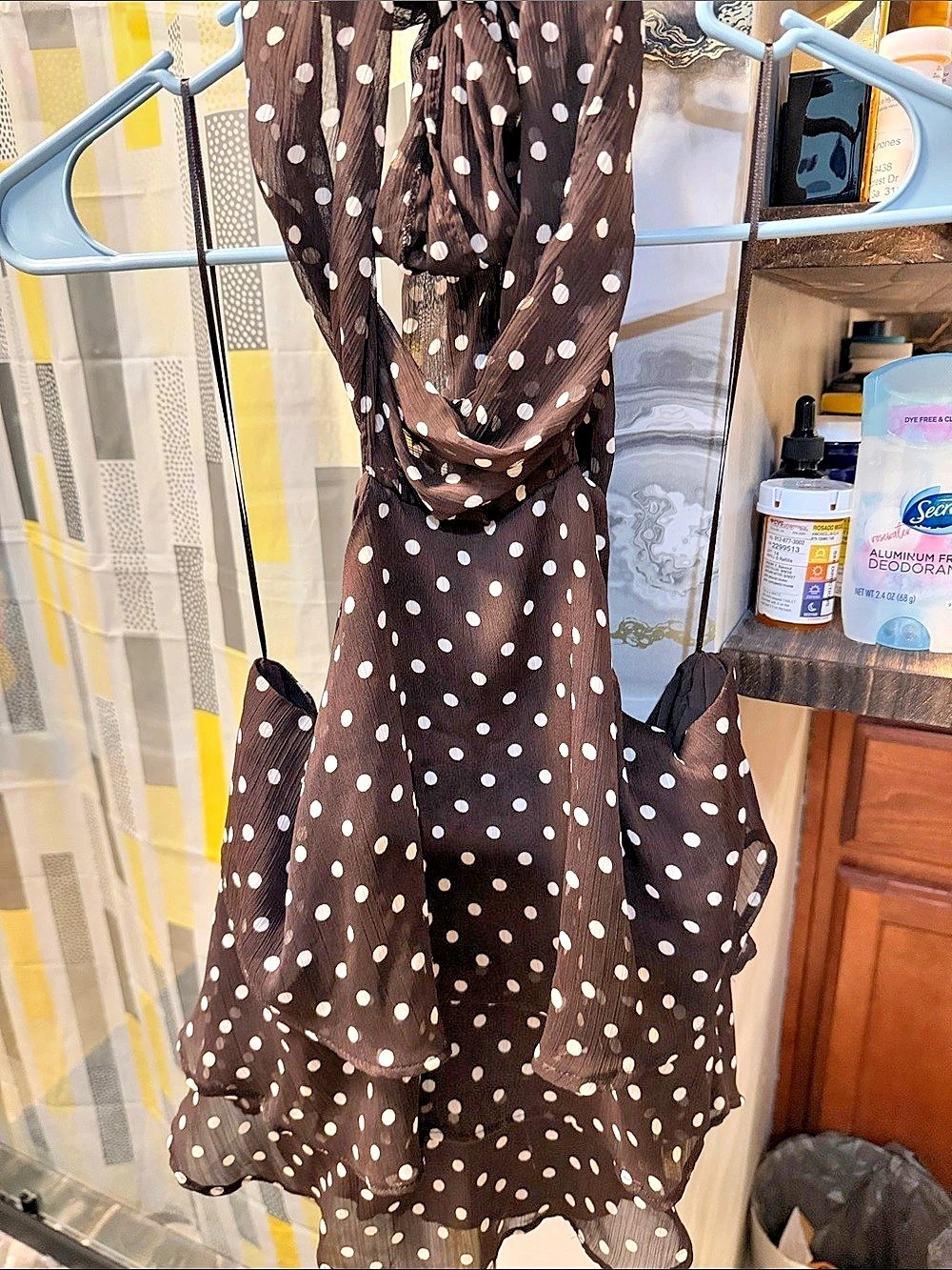 Zara Polka Dot Ruffle Mini Dress in Brown & White Size Medium